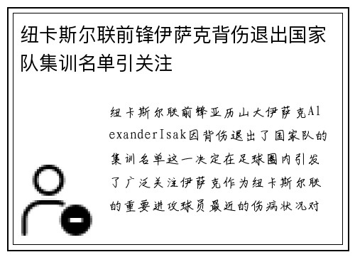 纽卡斯尔联前锋伊萨克背伤退出国家队集训名单引关注 纽卡斯尔联前锋伊萨克背伤退出国家队集训名单引关注
